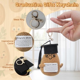 Aartner 4 Sets Graduation Gifts Inspirational Potato Keychains Bulk with Positive Cards and Bags Cute Crochet Potato Keychain Gifts for Class of 2025 Kindergarten Preschool High School & College