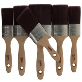 Coral Aspire 6 Piece Paint Brush Set - Professional Firm Straight Cut Oval for Walls - Ultra-Smooth Finish - Trade Emulsion Gloss - Includes 2X 1.5, 2X 2, 3" & 2" Angled Stubby