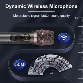 ALPOWL Wireless Microphones, Metal Dynamic Microphone System with Rechargeable Receiver, 50H Duration, 200ft Range, Microphone for Karaoke Singing, Wedding, DJ, Party, Speech, Church