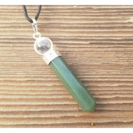 JADE 2 STONE CRYSTAL POINT PENDANT W/ QUARTZ SPHERE & CORD GEMSTONE