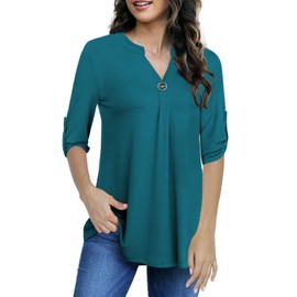Casuashion - Blusas de manga 3/4 para mujer, estilo casual, estilo túnica de talla grande, para mujer, talla M, 4XL, Aicd Blue, M