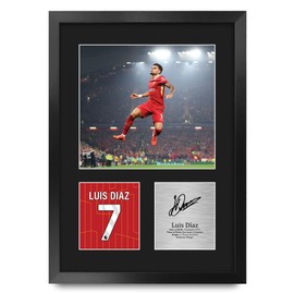 HWC Trading Luis Diaz Liverpool Gifts Printed Signed Autograph Picture for Football Fans and Supporters - A3 Portrait Framed