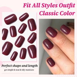 Lifextol 120PC Burgundy Square Press on Nails Short Fake Nails Press ons with Adhesive Tabs, 12 Sizes Square Nails Tips Short Acrylic Nails Press on Nails Petite Stick on Nails Artificial Fingernails