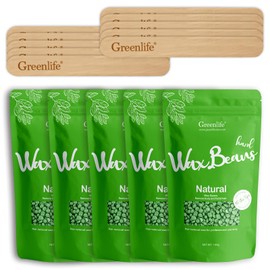 GreenLife® 500g Hard Wax Beads with 10pcs wax stick, Hard Wax Beans Hair Removal, Painless Waxing Bean Home wax Kit for Facial, Legs, Arms, Body, Bikini, Brazilian Pearl Depilatory, Hot Waxs for Women and Men (500g Bagged, Green tea)