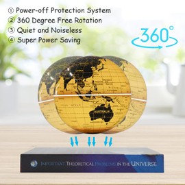 Floating Globe Lamp,6" World Geographic Globes Gold Magnetic Floating Levitating Globe with Lights Home Office Desk Decor Creative Birthday Christmas Gifts,360 Rotating