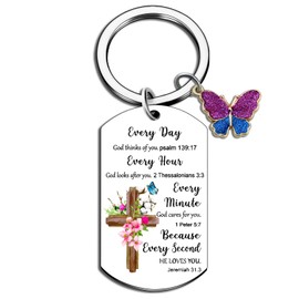 WXCATIM Christian Keychain Religious Gifts For Women Cross Bible Verse Key Chain Inspirational Gifts Baptism Gifts For Girls Teens Biblical Scripture Keychains For Women Friends Mom Daughter