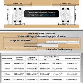 VAGUDE Undermount Heavy Duty Drawer Slides Bottom Mounted Full Extension 16 24 32 40 Inch Hidden Under Ball Bearing Metal Rails Track Guide Glide Runners 260 Lbs 1 Pair (Bottom Mount, 24 Inch)