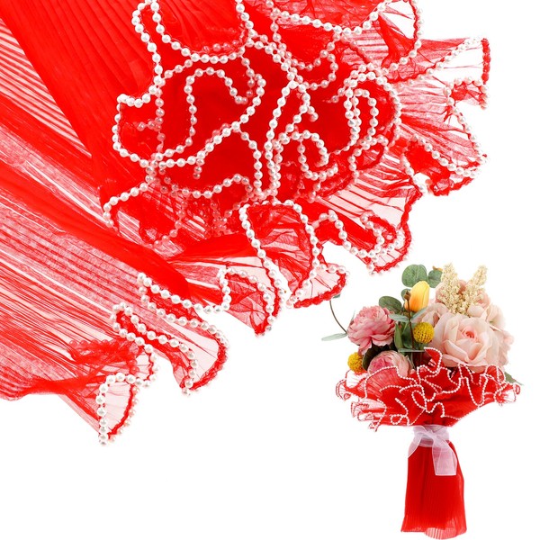KALIONE 4.37 Yards Bouquet Wrapping Paper, Pearl Edge Wrinkled Mesh