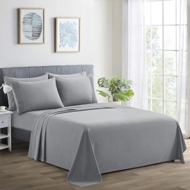 Marina Decoration Ultra Soft Silky Deep Pocket Solid Rayon from Bamboo All Season 6 Pieces Sheet Set with 4 Pillowcases, Grey Color Queen Size