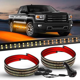 VANPOE 2PCS 70 inch Truck Emergency Strobe Lights Strip 864 LED Running Board Lights Bar Waterproof Flexible Flashing Warning Safety Light for Trucks Construction Vehicles Pickup SUV (Amber White)