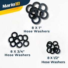 Mario10 24-Piece Rubber Hose Washer Set – 1/2", 3/4", and 1" Flat Tap Sealing Rings for Faucets, Shower Hoses & Garden Hose Connectors – Durable Leak-Proof Rubber Gaskets