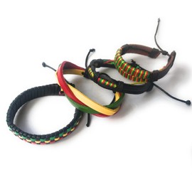 Wigwam Cool 4 Piece Set Rasta Bob Marley Leather Woven Bracelets, One Size