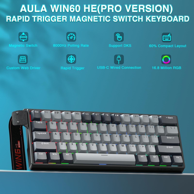 AULA WIN60 HE PRO 60% Mechanical Gaming Keyboard Wired, Magnetic
