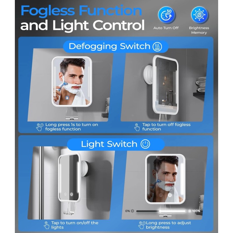 Gospire Heated Fogless Shower Mirror with Light Razor Holder 5000mAh