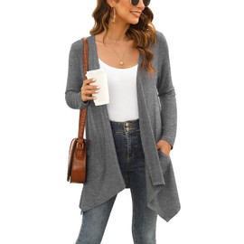 Lightweight Plus Size Cardigans for Women Long Sleeve Light Draped Sweater Cardigan with Pockets Perfect for Work Business Casual 2024,Grey,XL