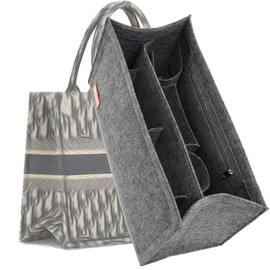 KESOIL Bag Organizer Insert,Tote Bag Insert For Book Tote Bag Medium Size,Bag Insert Organizer,Handbag Storage,Tote Bag Felt Insert with Zipper Bag(Grey，L)