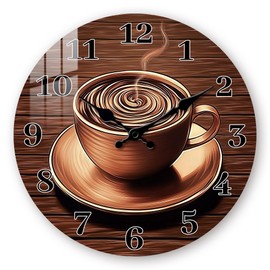 Tomopetime Kitchen Wall-Clocks for Farmhouse Deco - Coffee Cup Clock Battery Operated 12 inch - Rustic Wall Clock Silent Non Ticking for Office Bedroom Living Room