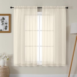 Gwine Cream Sheer Curtains 63 Inches Long 2 Panels Set, Voile Light Filtering Sheer Curtains for Living Room, Lightweight Rod Pocket Window Treatments Drapes, Each 42" Wx63 L, Cream