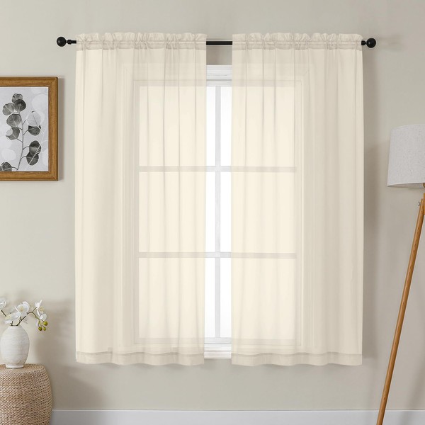 Gwine Cream Sheer Curtains 63 Inches Long 2 Panels Set,