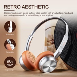 iKF R1 Wireless Bluetooth Headphones, Retro Classic Lightweight Headset, Builti-in Mic, 60H Playback, Dual Device Connectivity, Low Latency, App Customization,Throwback 80s 90s,OOTD, Brown