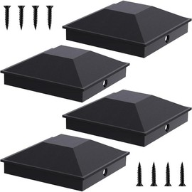 4x4 Post Caps Black(Actual 3.5" x 3.5"), 4 Pack Fence Post Caps with 8 Screws and Easy Installation, Sturdy Waterproof Plastic Deck Post Caps with Frosted Finishing Touch, Protect Wood Post - Package Quantity: 24
