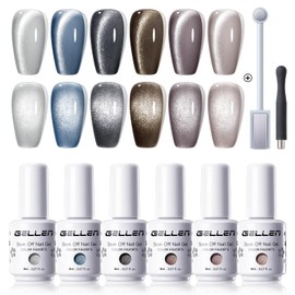 Gellen Magnetic Nails, Set of 6 Colors, Silver Black, Cat's Eye Gel, Ultra Fine Particles, Magnetic Gel with Magnets, 0.2 fl oz (8 ml), Gel Nails, UV/LED Compatible, For Self Nails