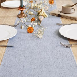 Aoztio Linen Style Rustic Table Runner, Farmhouse Cotton Linen Table Runner, Boho Table Runners 230cm Long with Hand Tassels for Home Tabletop Decor and Everyday Use - Silver Grey, 230cm