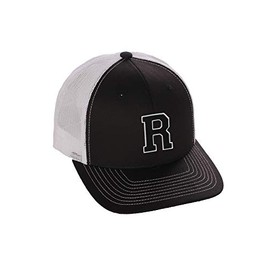 Structured Trucker Mesh Hat Custom Colors Letter R Initial Baseball Mid Profile (Black White White Black)