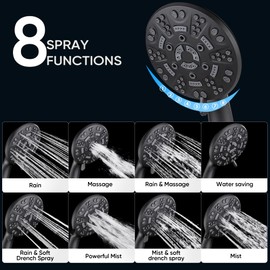 Cobbe 8 Functions Shower Head with handheld, High Pressure Shower Head Set with Hose Adjustable Bracket Rubber Washers (Matte Black)