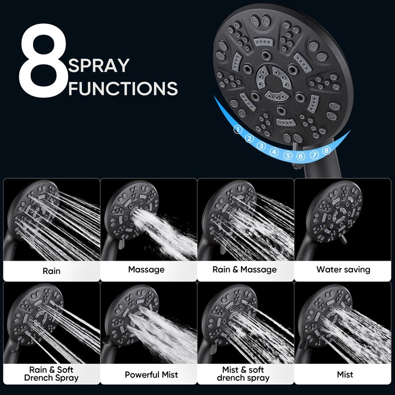 Cobbe 8 Functions Shower Head with handheld, High Pressure Shower