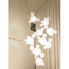 MIXL- Creative Bubble Warm 4000K LED Pendant Light Modern Glass Ceiling Hang Lamp 1 Lights 4 Ball for Living Room Bedroom White Frosted Glass Chandelier