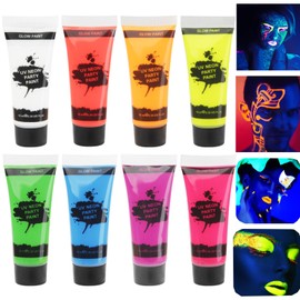 MEICOLY Glow Blacklight Face Paint,Neon UV Body Paint Set of 8 Tubes Blacklight Reactive Paints,Glow in the Dark Body Paint Neon Party Supplies,Neon Fluorescent Face Paint Blacklight Glow Makeup
