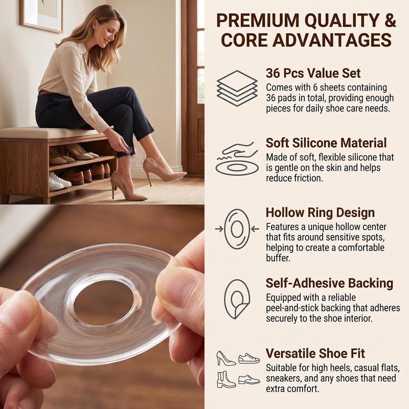 36PCS Clear Oval Gel Foot Corn Pads Cushions
