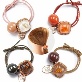 Phoebe's Accessories 4 Pack Colorful Acrylic Pom Pom Balls Elastic Hair Ties Rings Ponytail Holder