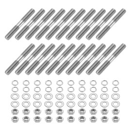 sourcing map 20pcs Double Ended Stud Screws, M5x35mm 304 Stainless Steel Dual Threaded Rod Bolts with Nuts and Flat & Lock Washers Double End Threaded Stud Screw Bolt for House Maintenance