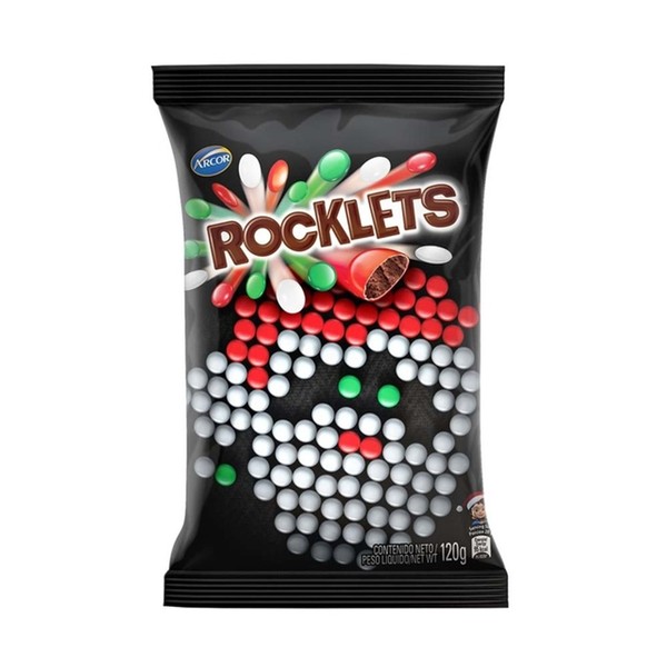 Arcor Mini Rocklets Confites Chocolate Confitado Candied Chocolate Sprinkles Christmas Colors, 120 g / 4.23 oz