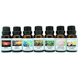 7 Bottles Set, 1 Amber, 1 Amber Vanilla, 1 Amber Patchouli, 1 Black Amber Oak, 1 Cedarwood Amber, 1 Hibiscus & White Amber, White Ginger Amber 1/2 Fl Oz Each (15ml) Premium Fragrance Oils Crazy Candle