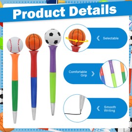 UEXINGOO Sports Ball Pen for Boys, Rotating Football Basketball Baseball Design, Black Ink,6 Pcs (Baseball)
