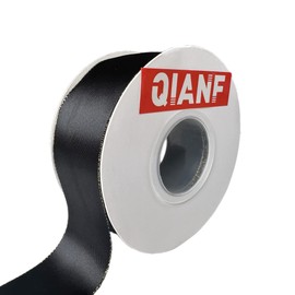 QIANF Black 1 1/2 inch 25 Yards Double Face Satin Ribbon with Gold Border for Gift Wrapping Weddings Party Invitation Decorations