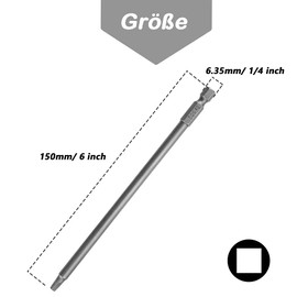 Mesee Magnetic Square Head Screwdriver Bits, 7 Pieces 150 mm Square Screwdriver Bits, 1/4 Inch Hex Shank Magnetic Steel Extra Long Power Hand Tool Accessories