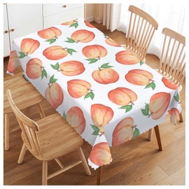 Swono Peach Table Cloth Rectangle Tables Watercolor Fruit Peaches Kitchen Table Cover Oblong 52"X70" Tablecloth for Dining Table Buffet Parties Patio and Camping, Pink