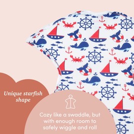 SleepingBaby Zipadee-Zip Baby Swaddling Blanket 3-6 Months - Transition Swaddle with Zipper Convenience - Nautical Boy, XS