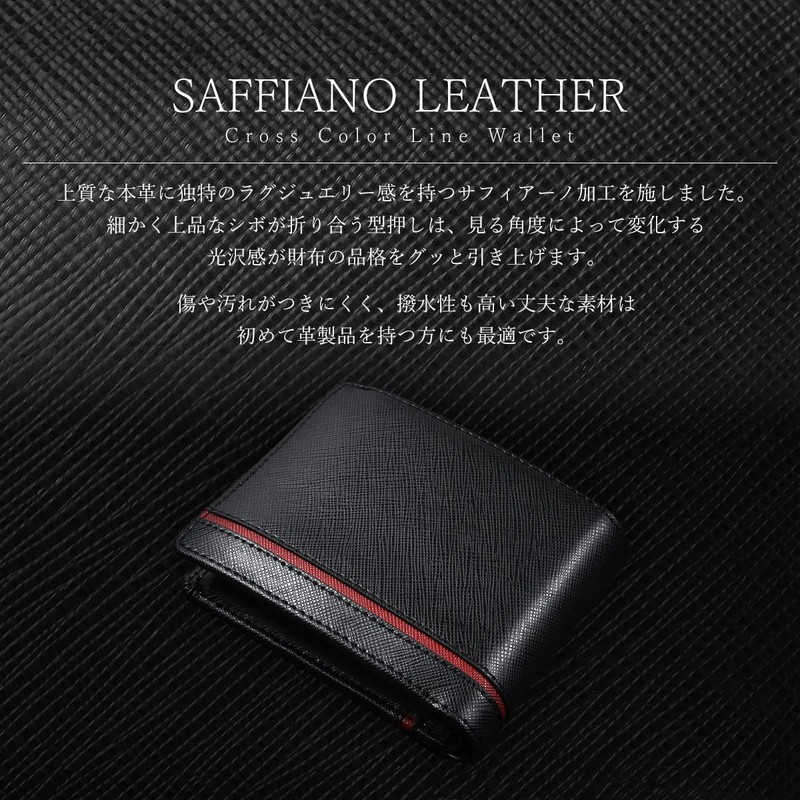 GROOVE GEAR ggs-1023 Men's Wallet, Bi-Fold Wallet, Saffiano Leather, Cross-Line