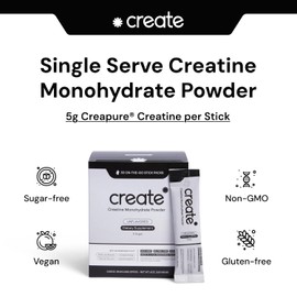 Create Single Serve Creatine Monohydrate Powder – 5g Creapure Creatine | Redefining Strength, Energy & Recovery | Sugar-Free, Vegan, Non-GMO | Unflavored, Lightly Sweetened, 0 Calories | 30 Packets