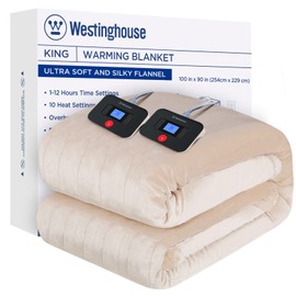 Westinghouse Electric Blanket King Size, Super Cozy Soft Flannel 100" x 90" Heated Blanket with 10 Fast Heating Levels & 1-12 Auto-Off, Machine Washable, ETL&FCC Certification, Beige