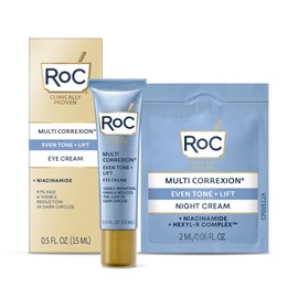 RoC Multi Correxion 5 in 1 Anti-Aging Eye Cream for Puffiness, Under Eye Bags & Dark Circles, Skin Care Treatment with Shea Butter, (.5 oz) with Night Cream Packette (Packaging May Vary)