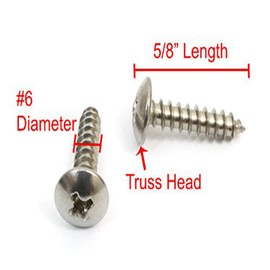 #6 X 5/8" Stainless Truss Head Phillips Wood Screw, (100pc), 18-8 (304) Stainless Steel Screws by Bolt Dropper