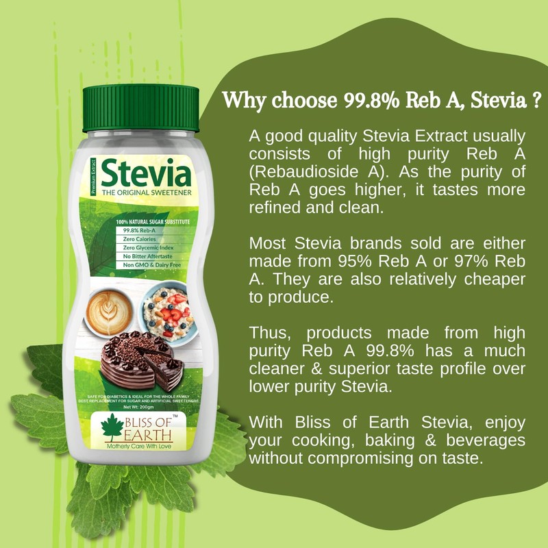 Bliss of Earth 99.8% REB-A Purity Stevia Sweetener, Diet Sugar