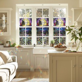Twilight Stained Glass Window Film, Decorative Twilight Stained Glass Window Film, Twilight Stained Glass Window Film for Bathroom Door Heat Anti UV