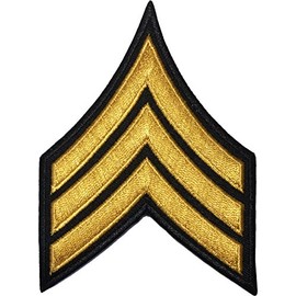 U.S. Army Sergeant E-5 Stripe Army Uniform Chevron Rank Sew on Iron on Arm Shoulder Embroidered Applique Patch - Gold on Black - by Ranger Return (RR-IRON-E5-BKGL)